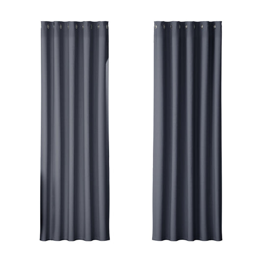 2X Blockout Curtains Blackout Window Curtain Eyelet 180x213cm Charcoal