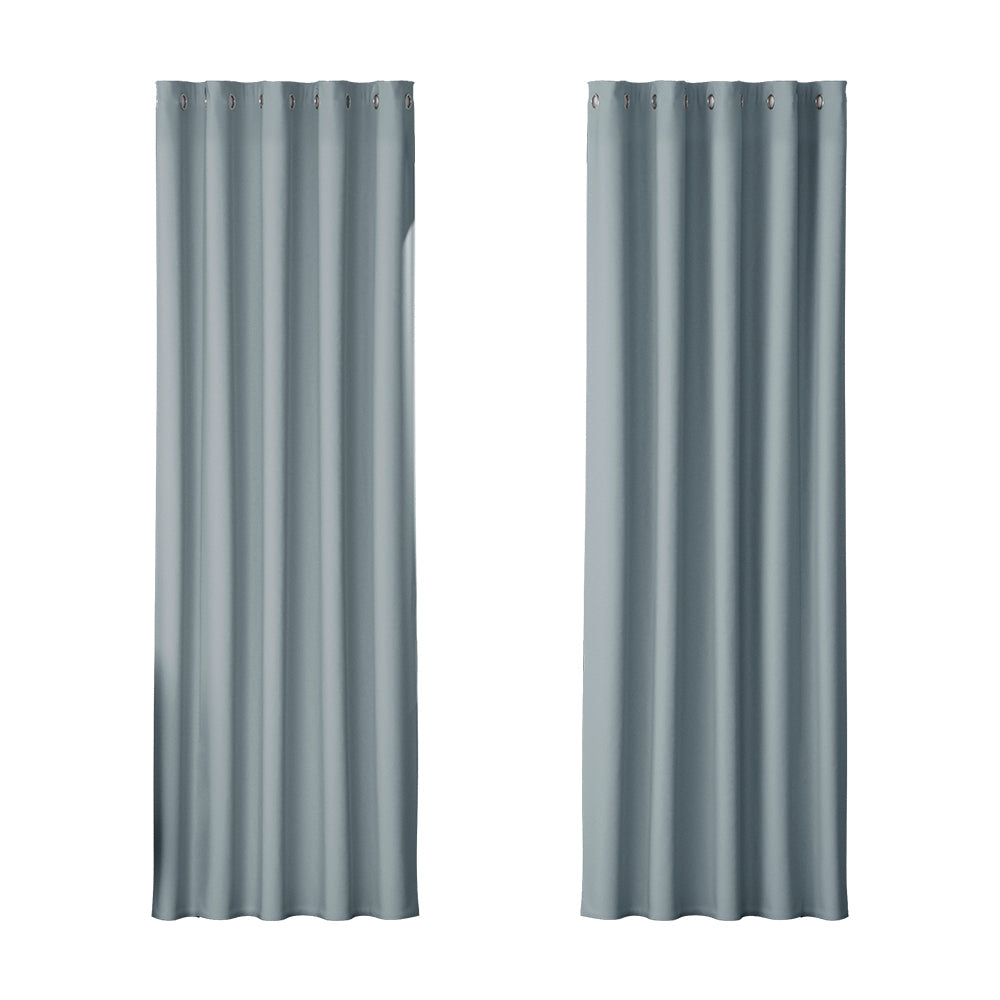 2X Blockout Curtains Blackout Window Curtain Eyelet 180x213cm Grey
