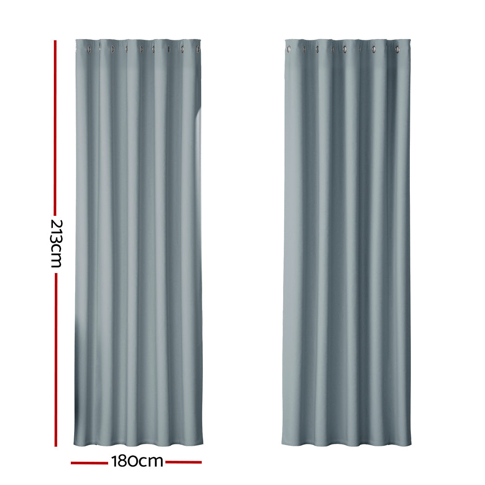 2X Blockout Curtains Blackout Window Curtain Eyelet 180x213cm Grey