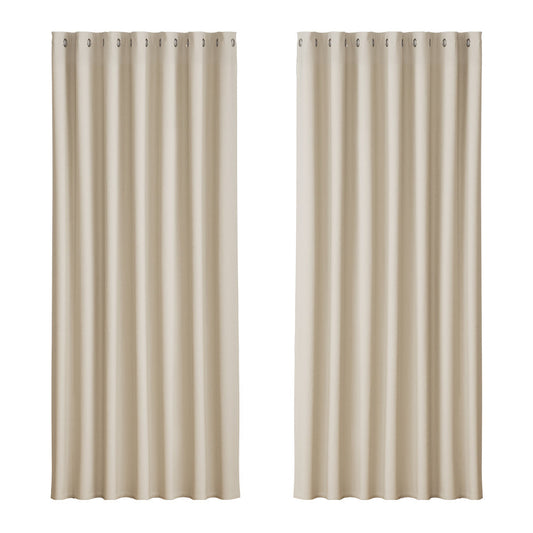 2X Blockout Curtains Blackout Window Curtain Eyelet 240x230cm Beige