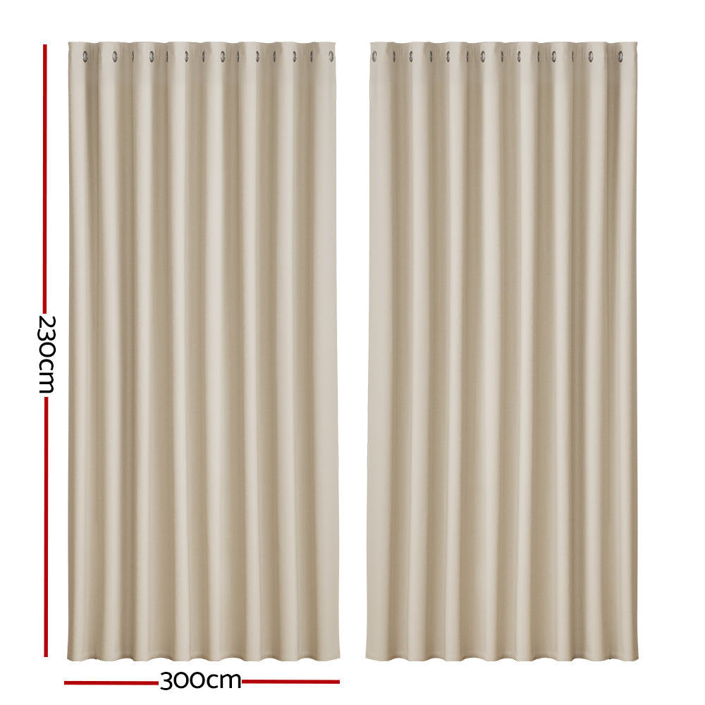 2X Blockout Curtains Blackout Window Curtain Eyelet 240x230cm Beige