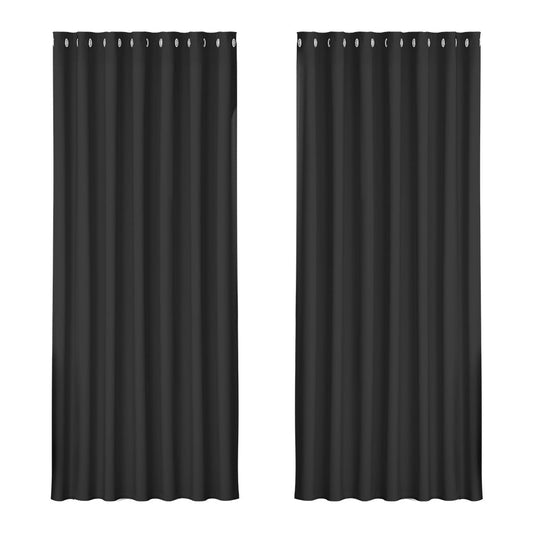 2X Blockout Curtains Blackout Window Curtain Eyelet 240x230cm Black