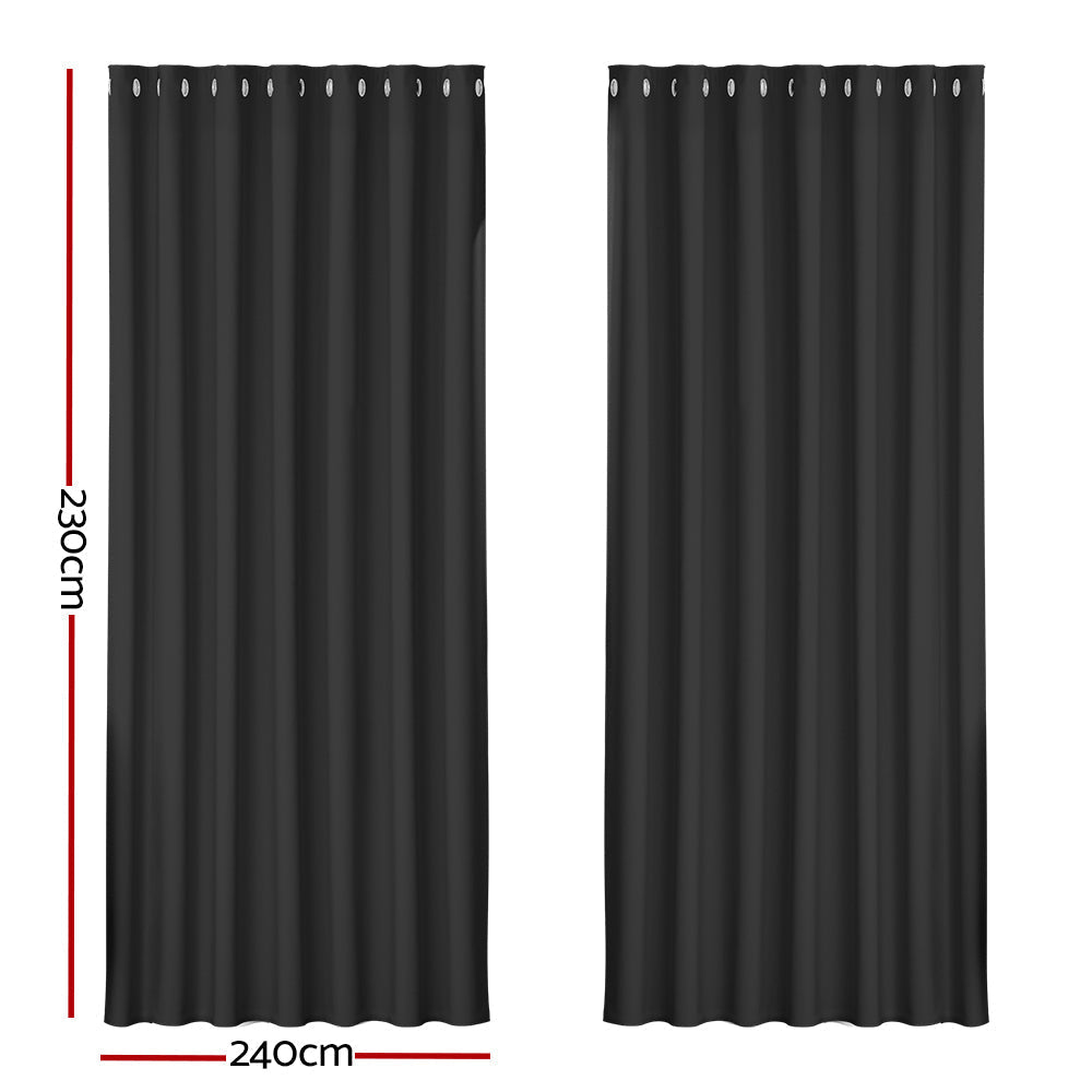 2X Blockout Curtains Blackout Window Curtain Eyelet 240x230cm Black