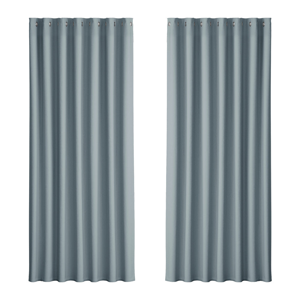 2X Blockout Curtains Blackout Window Curtain Eyelet 240x230cm Grey