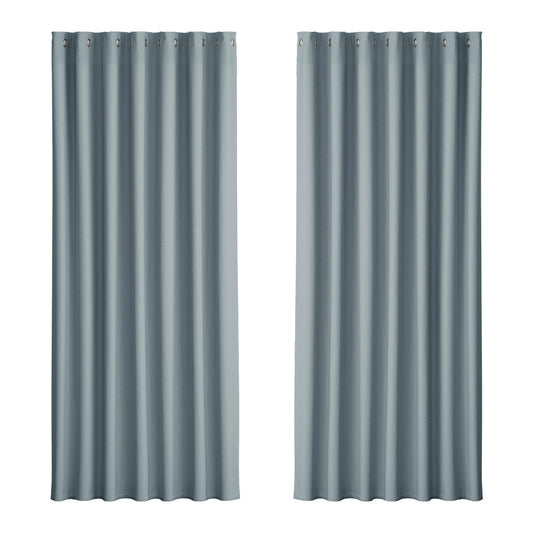 2X Blockout Curtains Blackout Window Curtain Eyelet 240x230cm Grey