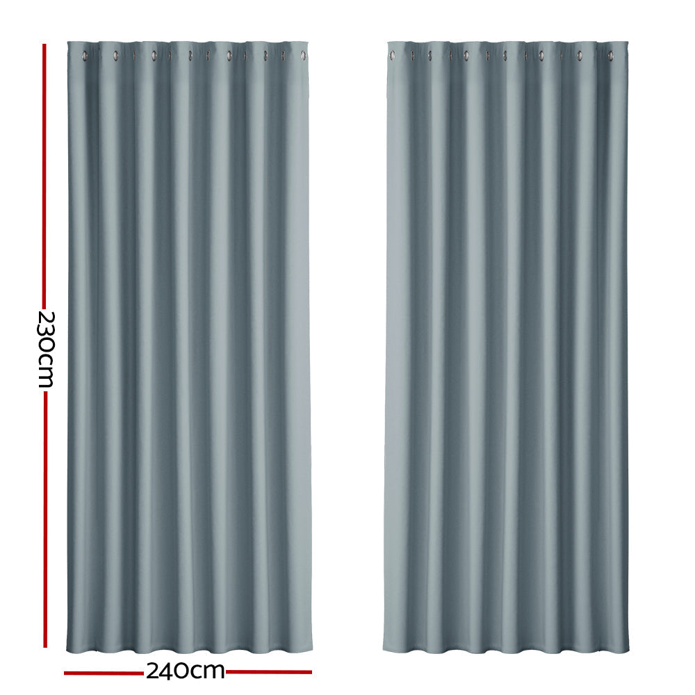 2X Blockout Curtains Blackout Window Curtain Eyelet 240x230cm Grey