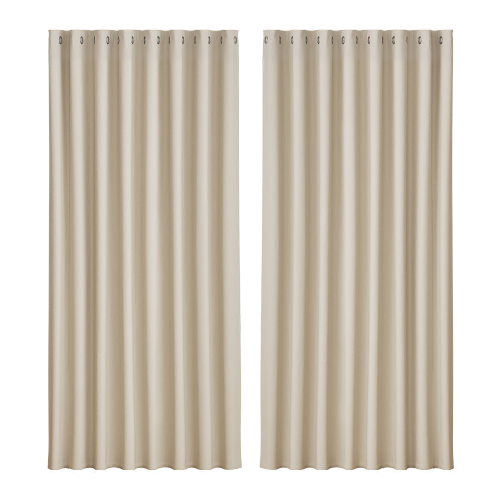 2X Blockout Curtains Blackout Window Curtain Eyelet 300x230cm Beige