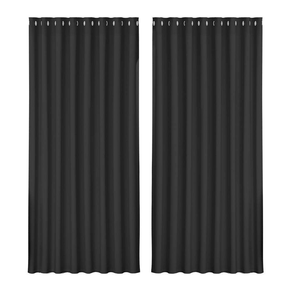2X Blockout Curtains Blackout Window Curtain Eyelet 300x230cm Black
