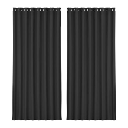 2X Blockout Curtains Blackout Window Curtain Eyelet 300x230cm Black