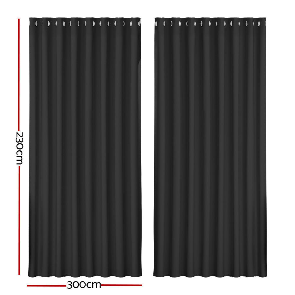 2X Blockout Curtains Blackout Window Curtain Eyelet 300x230cm Black