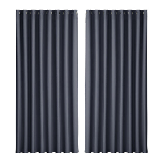 2X Blockout Curtains Blackout Window Curtain Eyelet 300x230cm Charcoal