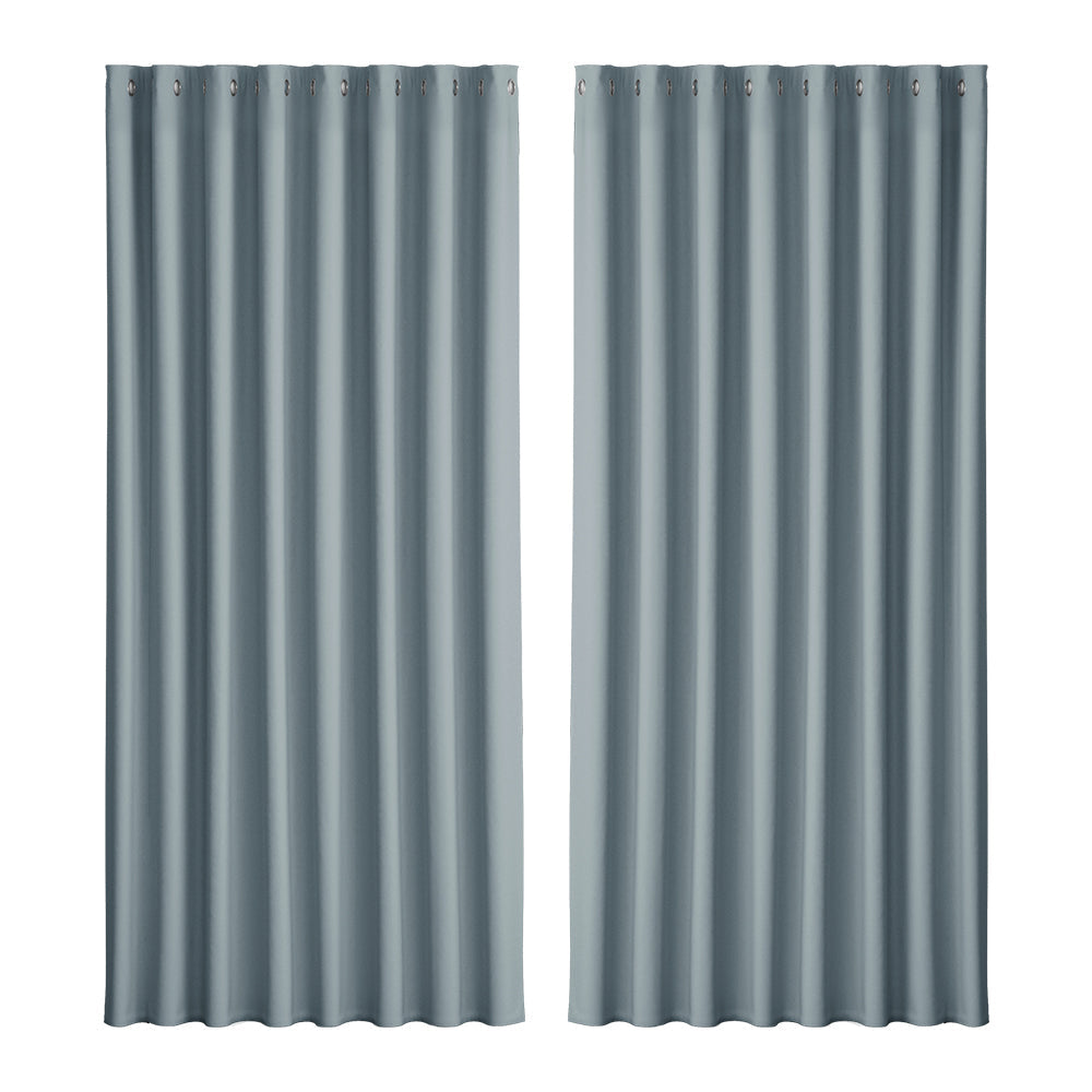 2X Blockout Curtains Blackout Window Curtain Eyelet 300x230cm Grey