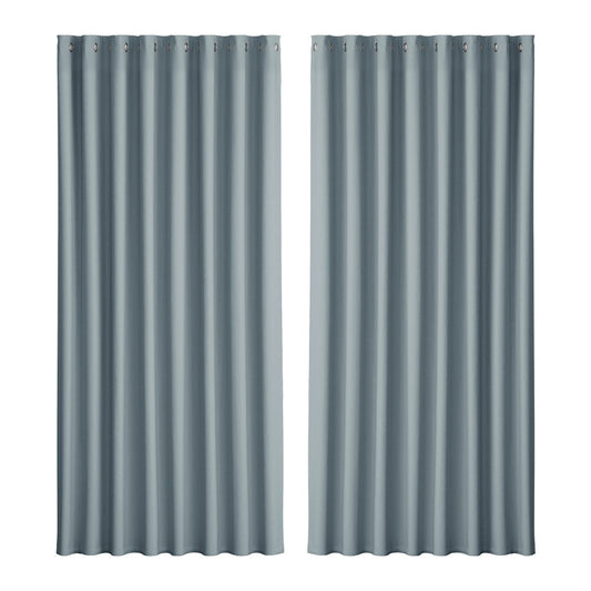 2X Blockout Curtains Blackout Window Curtain Eyelet 300x230cm Grey