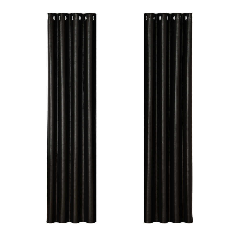 2X Blockout Curtains Blackout Window Curtain Eyelet 140x230cm Black Shine