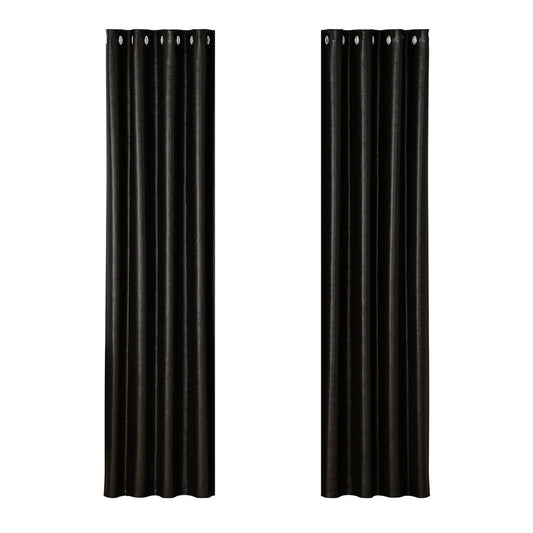 2X Blockout Curtains Blackout Window Curtain Eyelet 140x230cm Black Shine