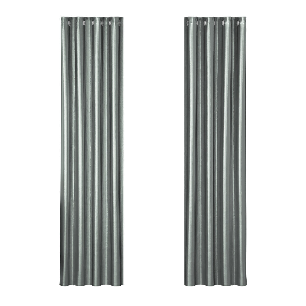 2X Blockout Curtains Blackout Window Curtain Eyelet 140x230cm Grey