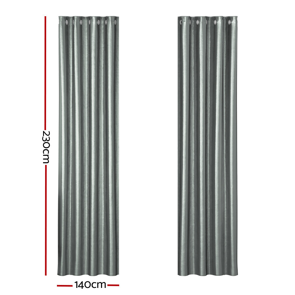 2X Blockout Curtains Blackout Window Curtain Eyelet 140x230cm Grey