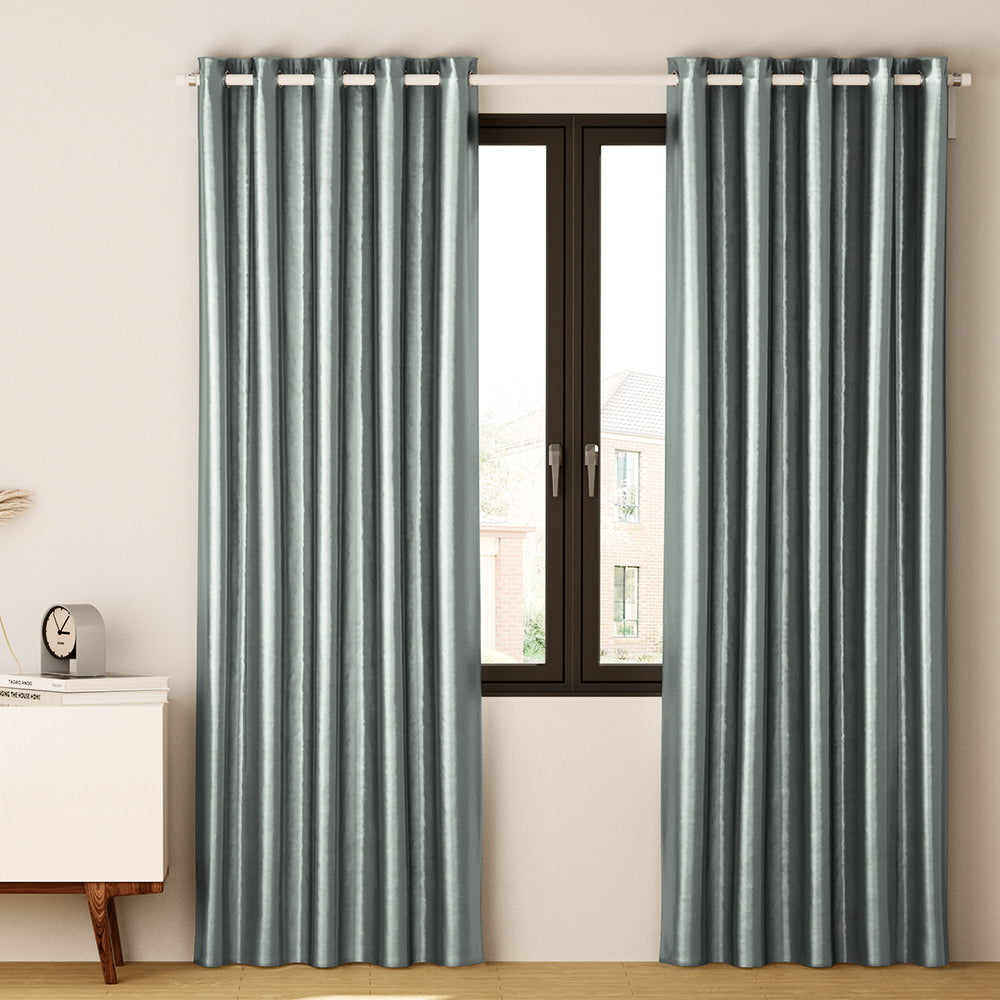 2X Blockout Curtains Blackout Window Curtain Eyelet 140x230cm Grey