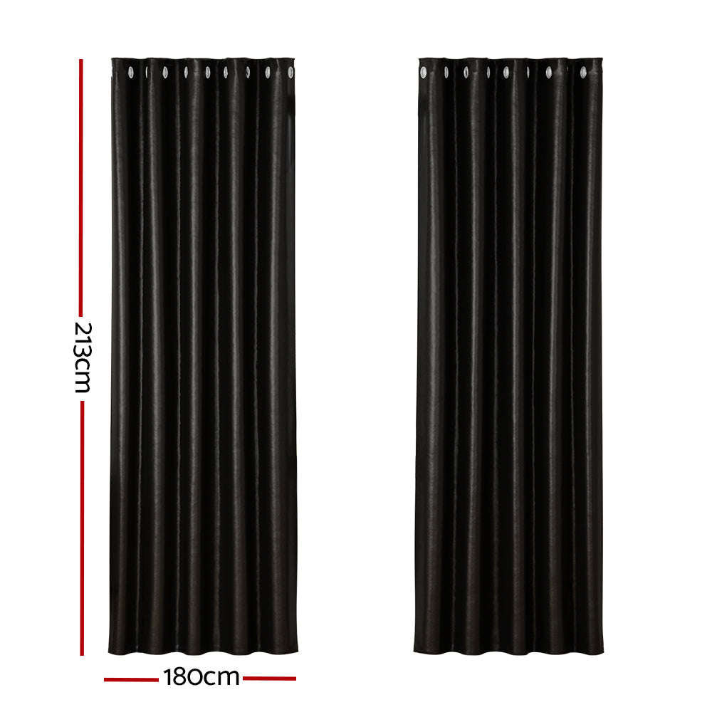 2X Blockout Curtains Blackout Window Curtain Eyelet 180x213cm Black