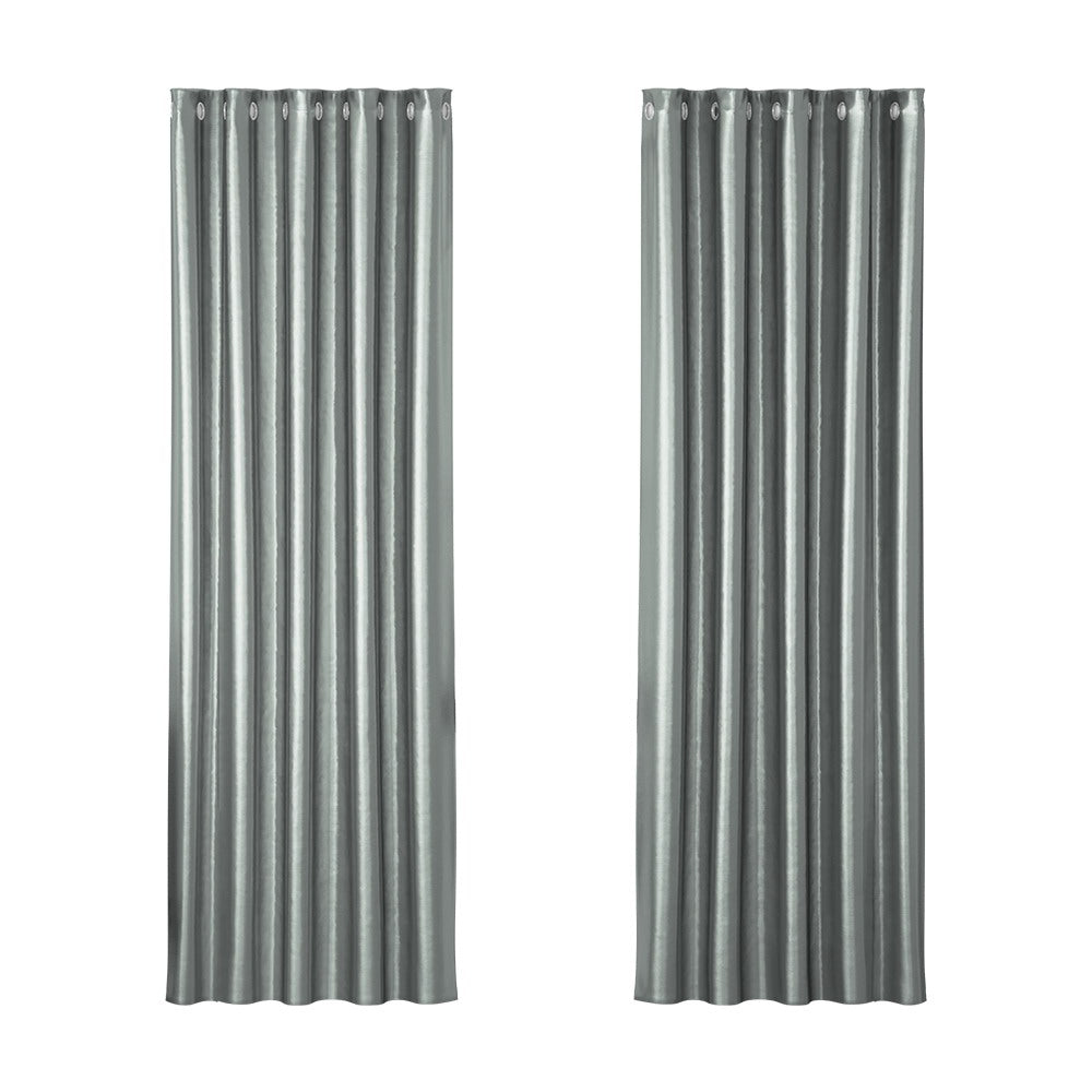 2X Blockout Curtains Blackout Window Curtain Eyelet 180x213cm Grey
