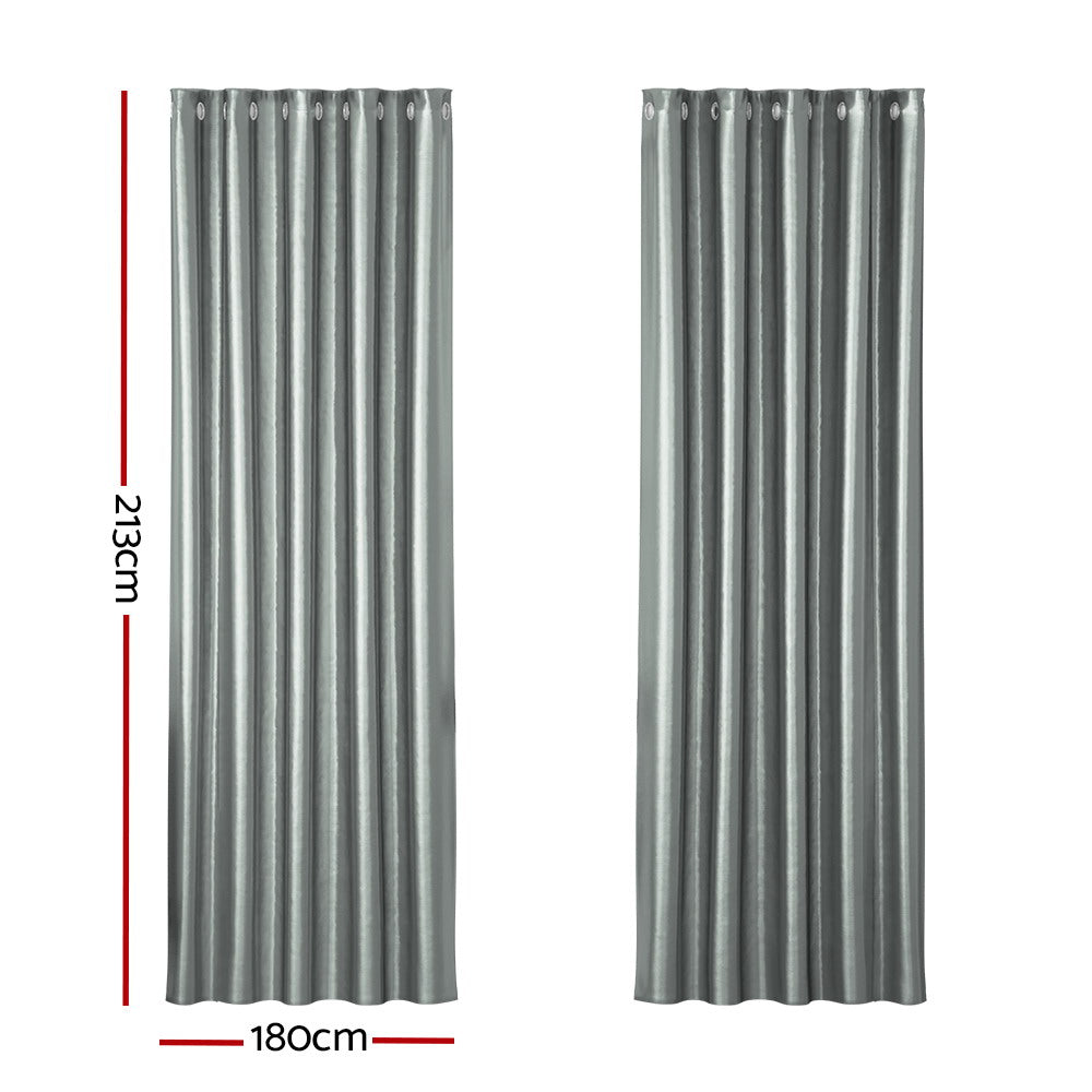 2X Blockout Curtains Blackout Window Curtain Eyelet 180x213cm Grey