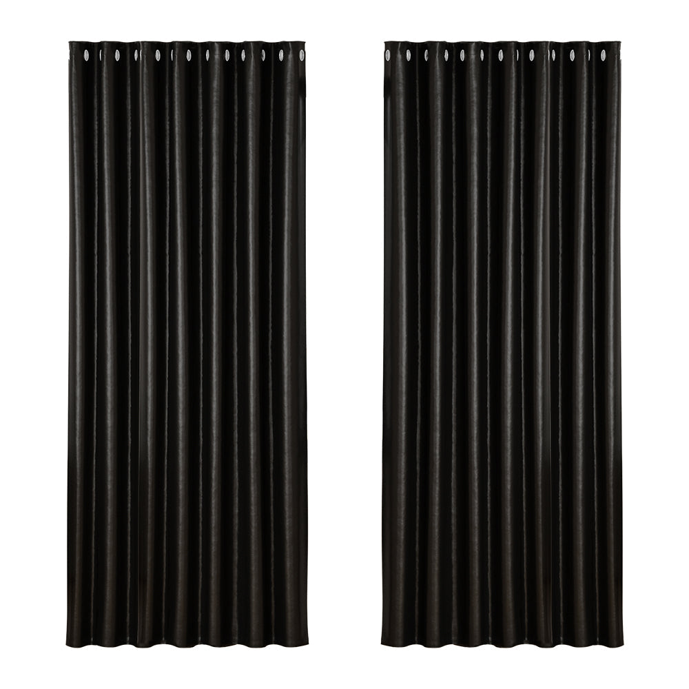 2X Blockout Curtains Blackout Window Curtain Eyelet 240x230cm Black
