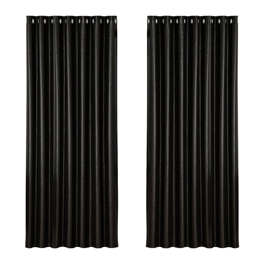 2X Blockout Curtains Blackout Window Curtain Eyelet 240x230cm Black