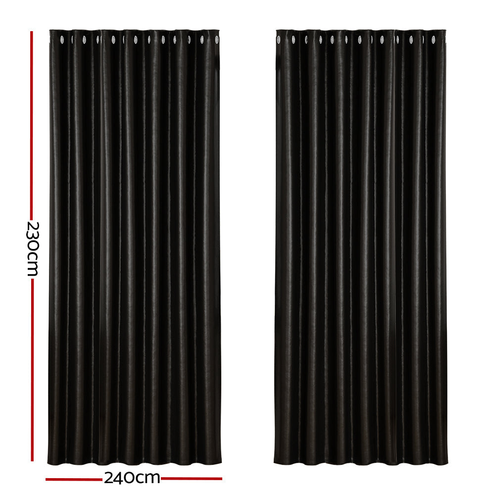 2X Blockout Curtains Blackout Window Curtain Eyelet 240x230cm Black