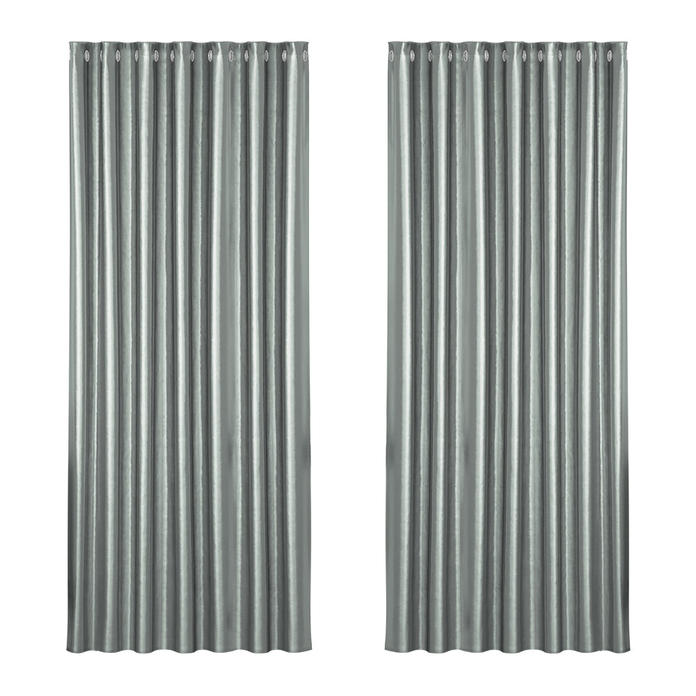 2X Blockout Curtains Blackout Window Curtain Eyelet 240x230cm Grey