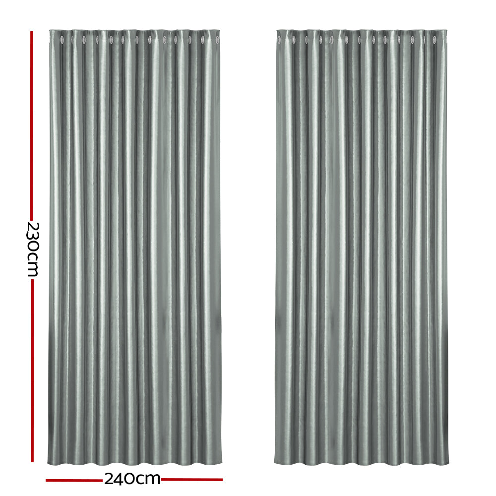 2X Blockout Curtains Blackout Window Curtain Eyelet 240x230cm Grey