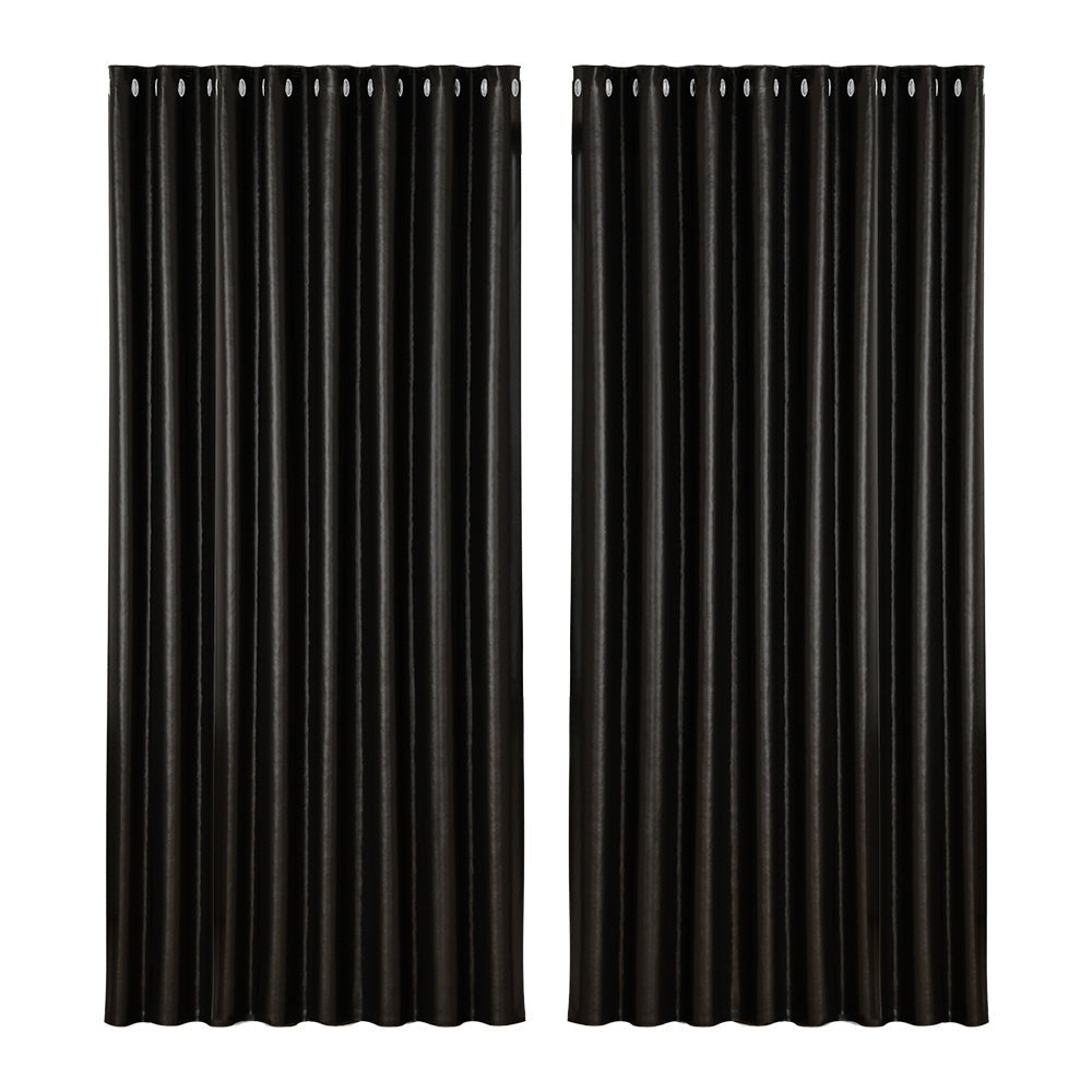 2X Blockout Curtains Blackout Window Curtain Eyelet 300x230cm Black