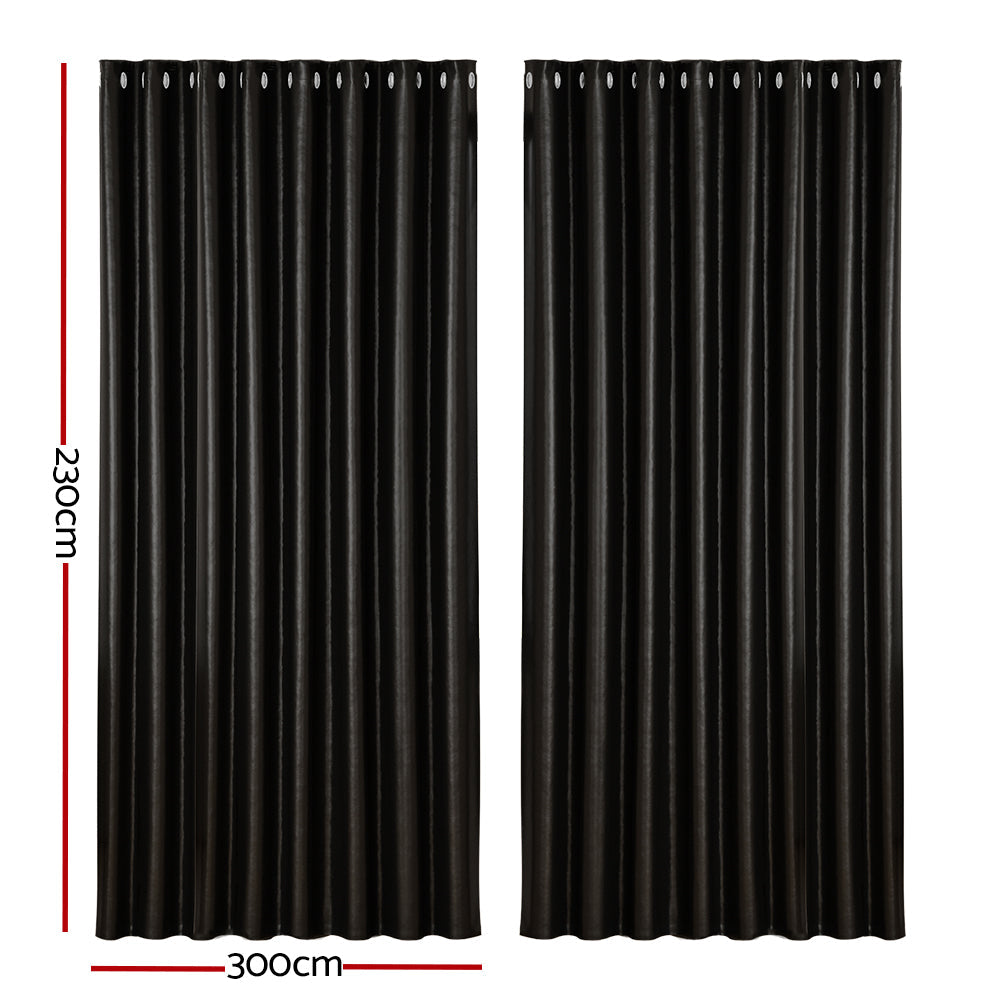 2X Blockout Curtains Blackout Window Curtain Eyelet 300x230cm Black