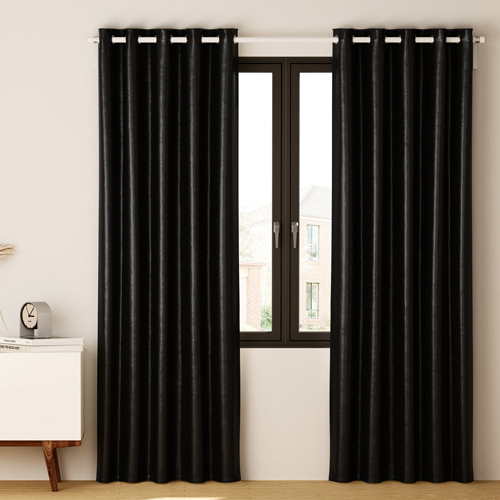 2X Blockout Curtains Blackout Window Curtain Eyelet 300x230cm Black