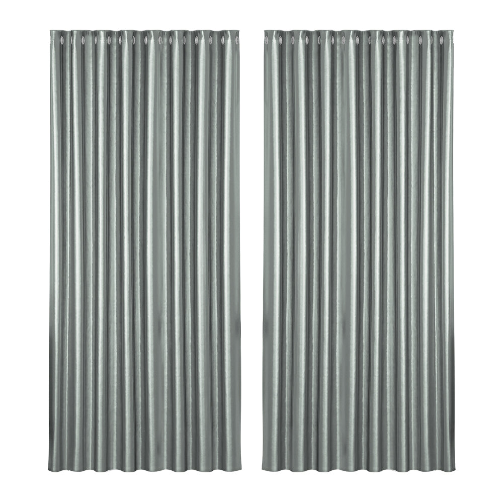 2X Blockout Curtains Blackout Window Curtain Eyelet 300x230cm Grey