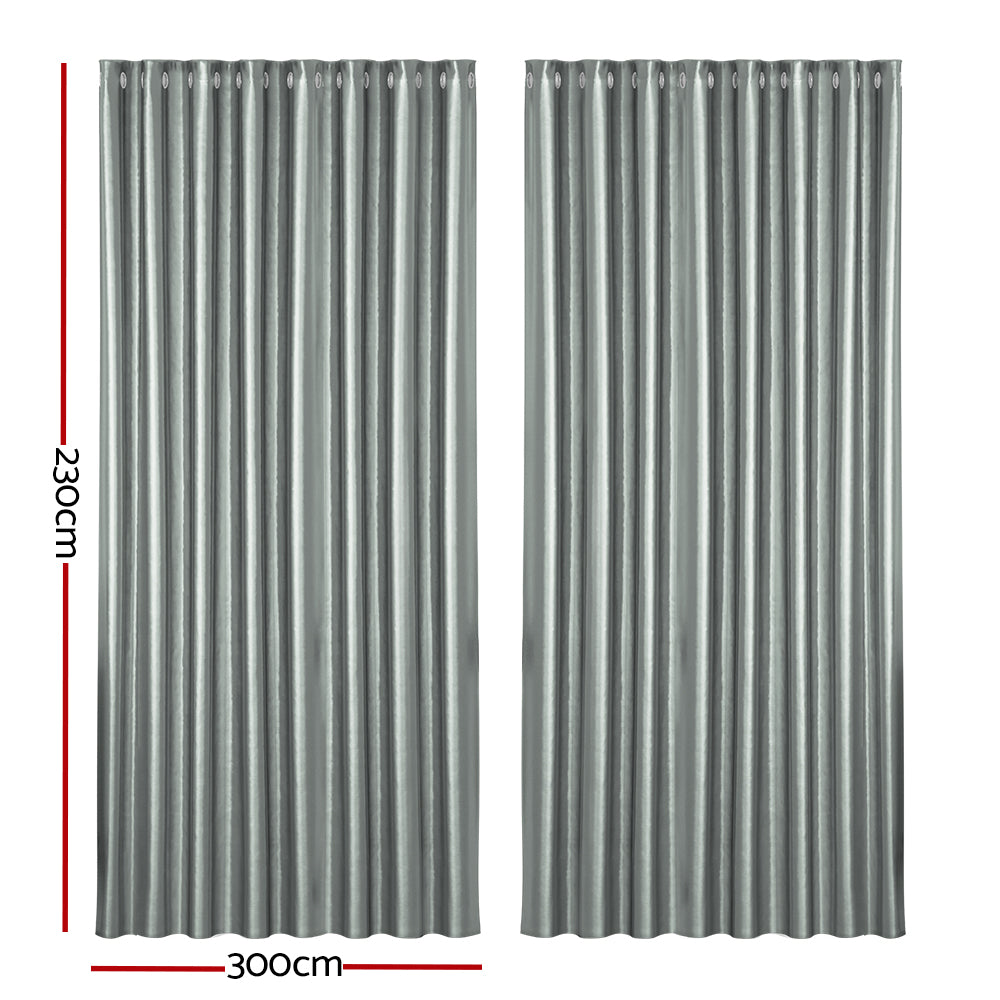 2X Blockout Curtains Blackout Window Curtain Eyelet 300x230cm Grey