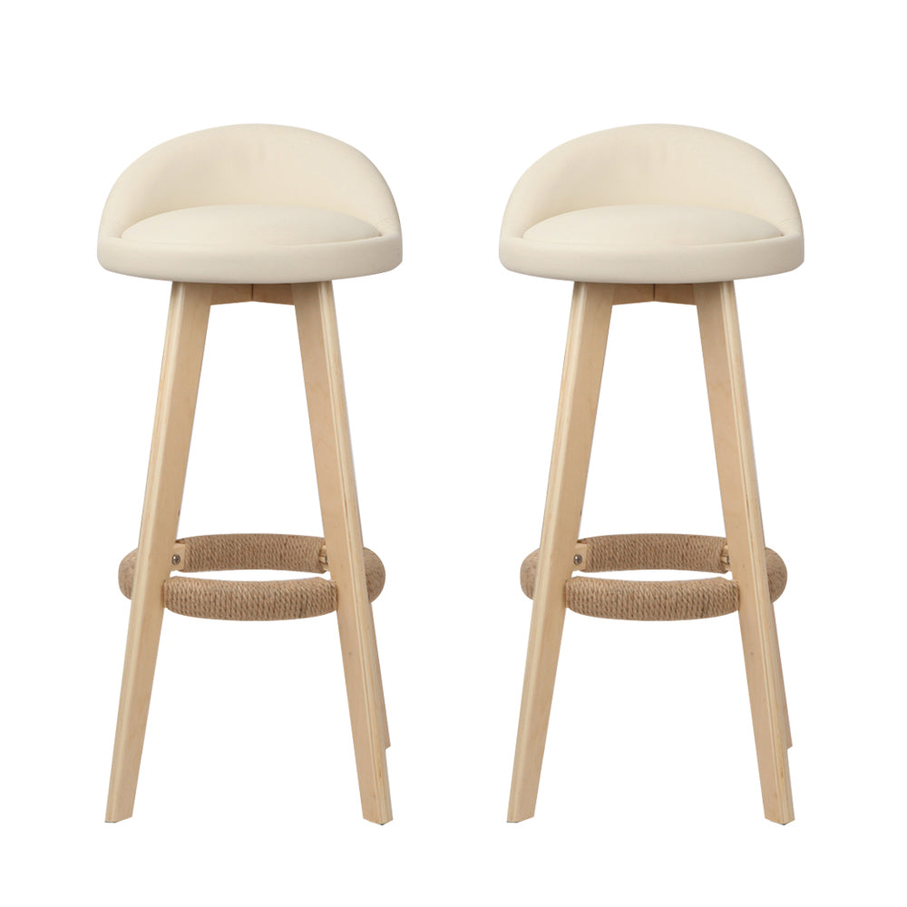 Leather Bar Stools with Backrest Gas Lift - Beige - Set of 2