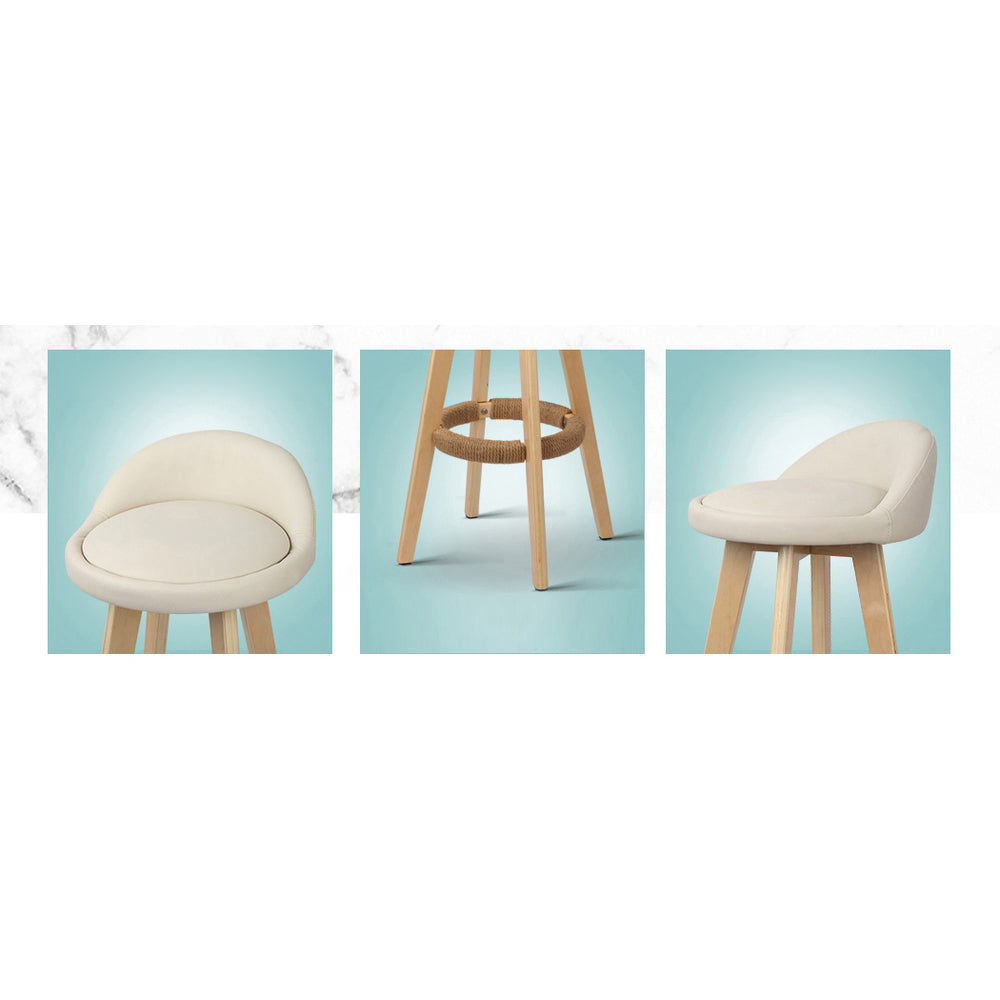 Leather Bar Stools with Backrest Gas Lift - Beige - Set of 2