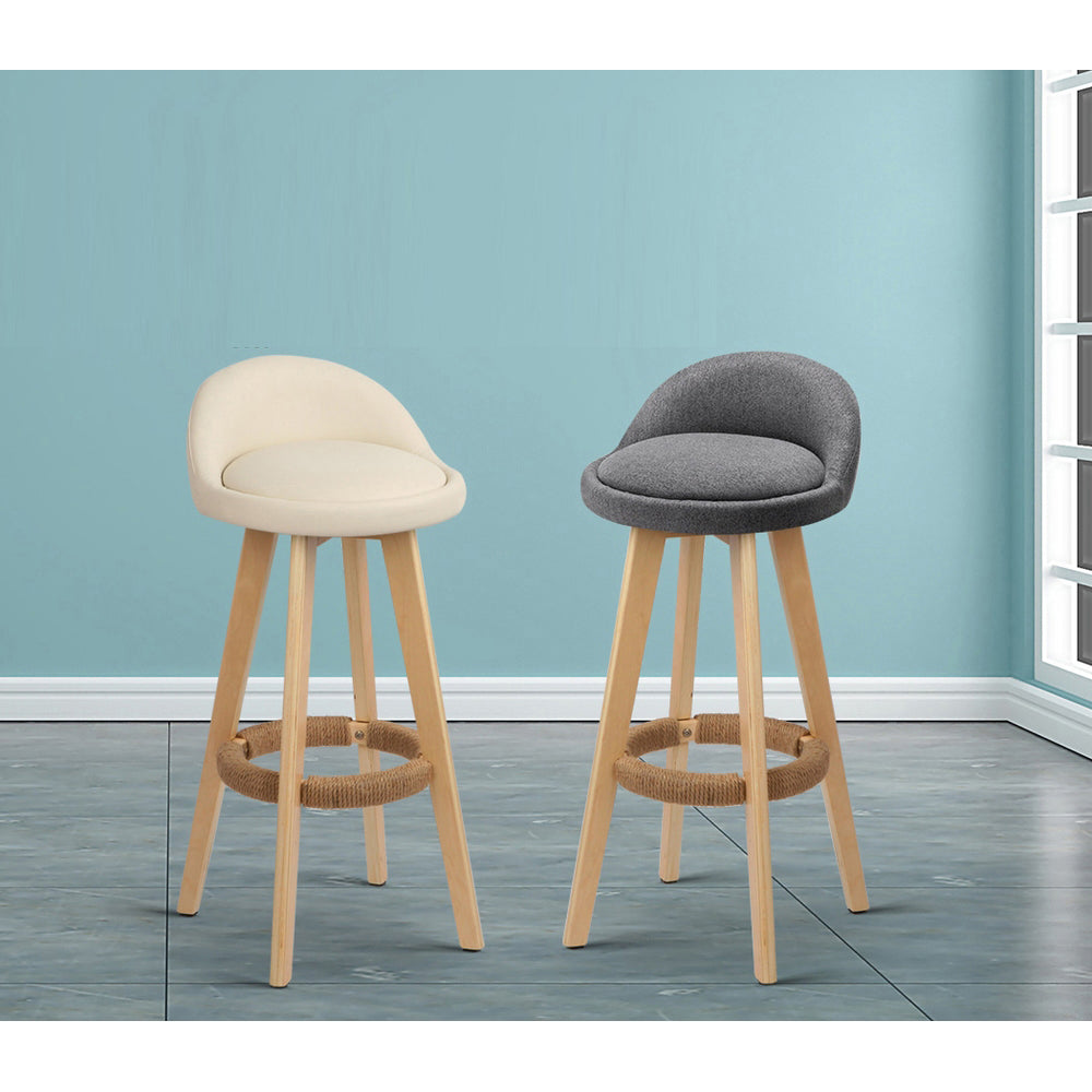 Leather Bar Stools with Backrest Gas Lift - Beige - Set of 2