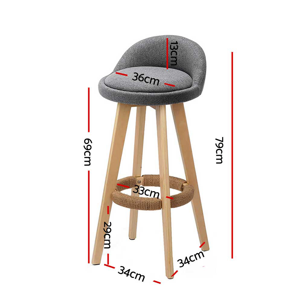 Fabric Bar Stools - Grey and Wood - Set of 2
