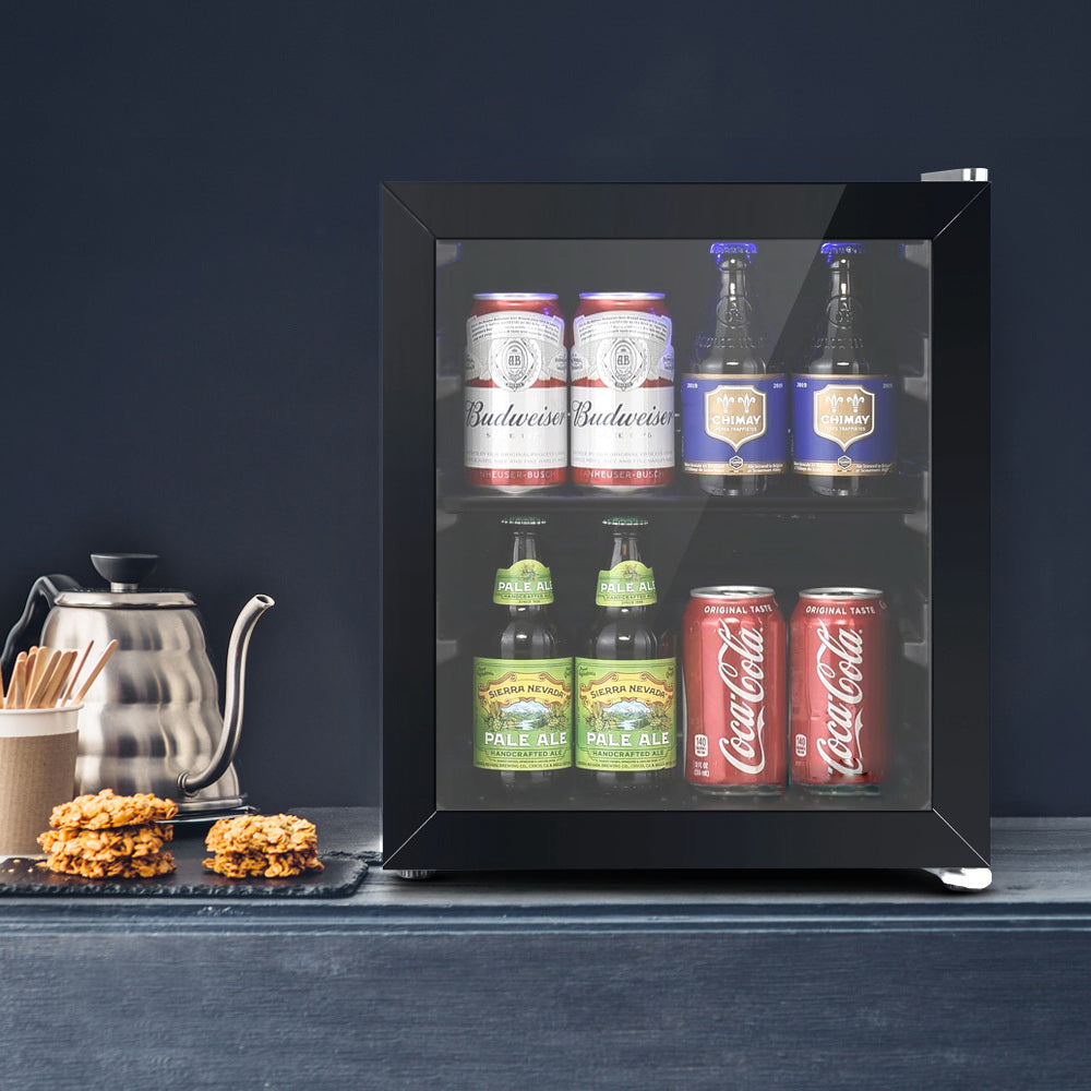 Glass Door Mini Bar Fridge Cooler 46L - Black
