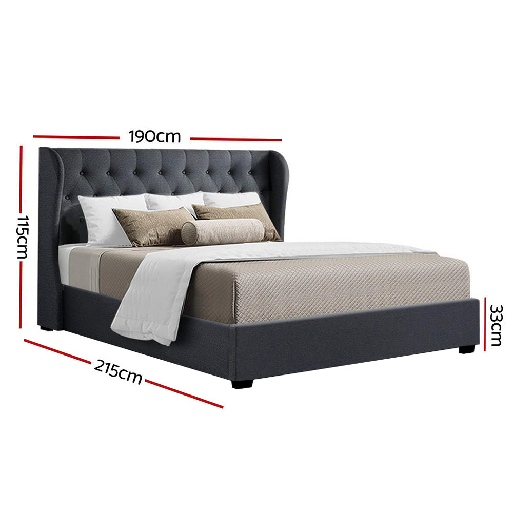 Bed Frame Fabric Gas Lift Storage - Charcoal King