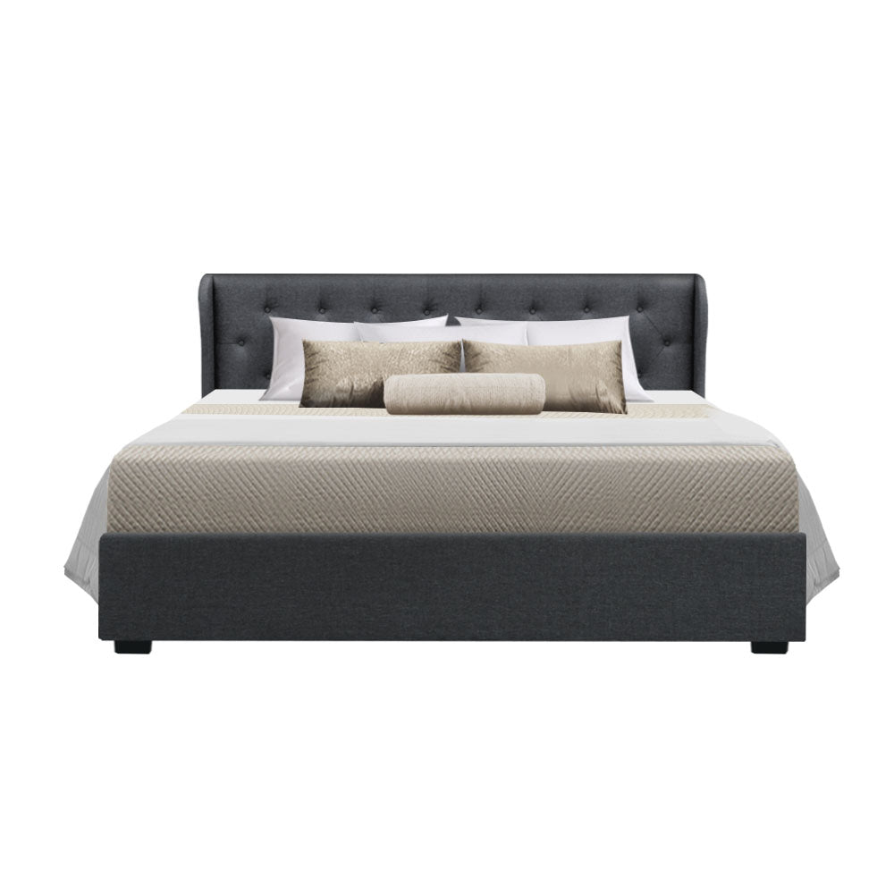 Bed Frame Fabric Gas Lift Storage - Charcoal King