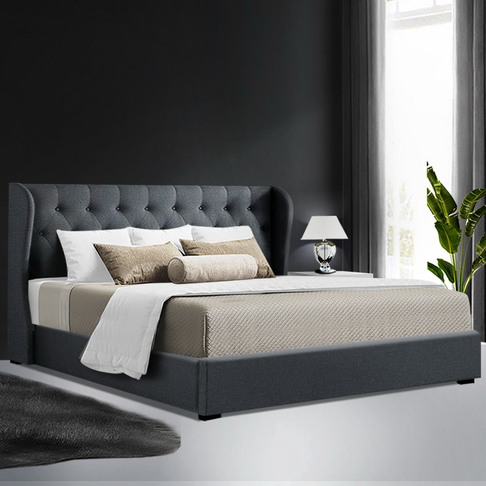 Bed Frame Fabric Gas Lift Storage - Charcoal King