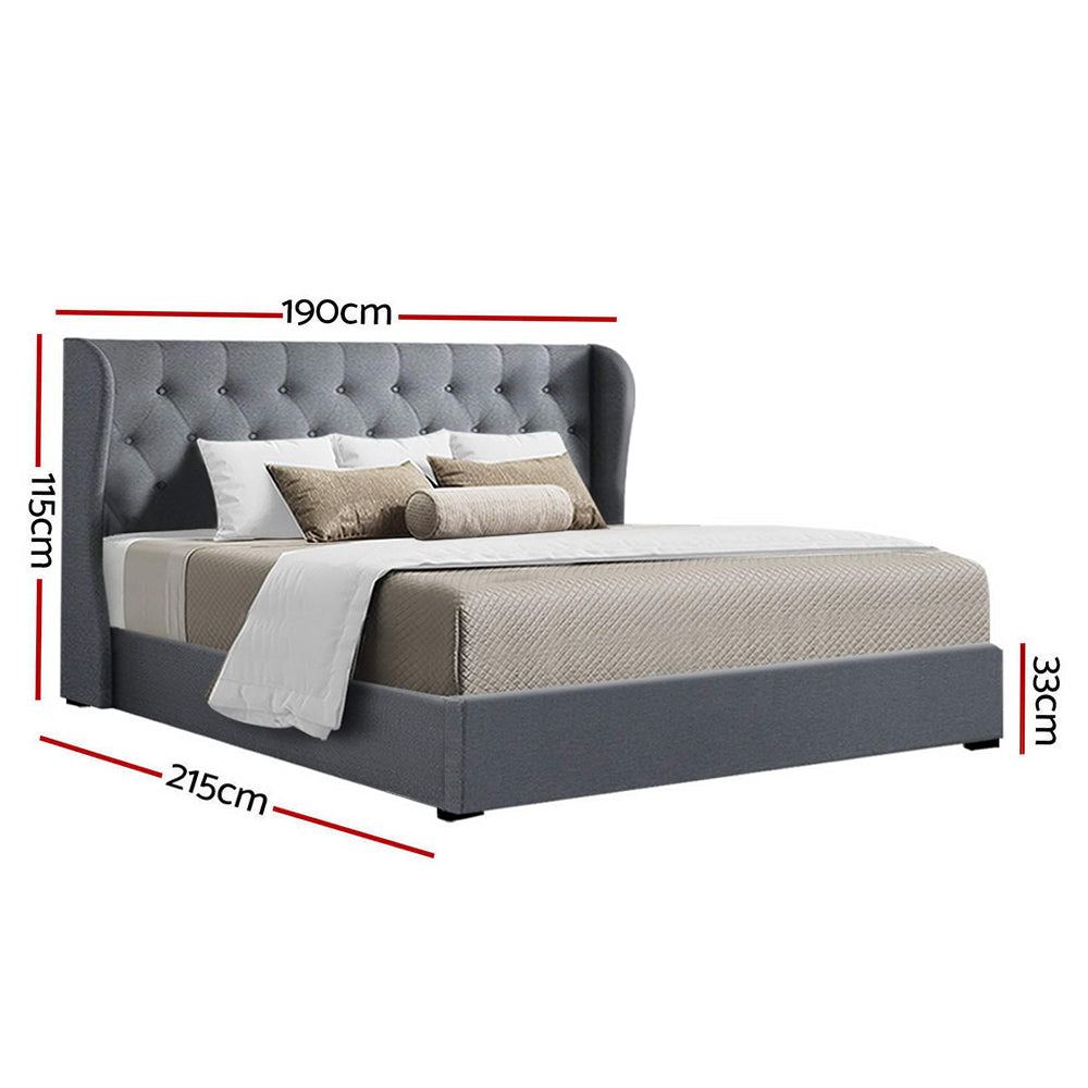 Bed Frame Fabric Gas Lift Storage - Grey King