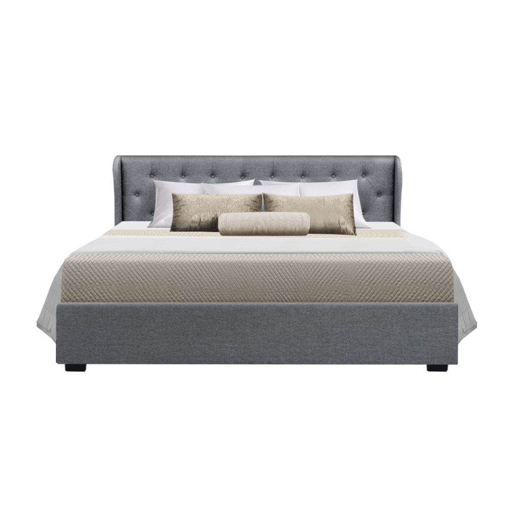 Bed Frame Fabric Gas Lift Storage - Grey King