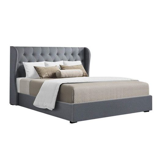 Bed Frame Fabric Gas Lift Storage - Grey Queen