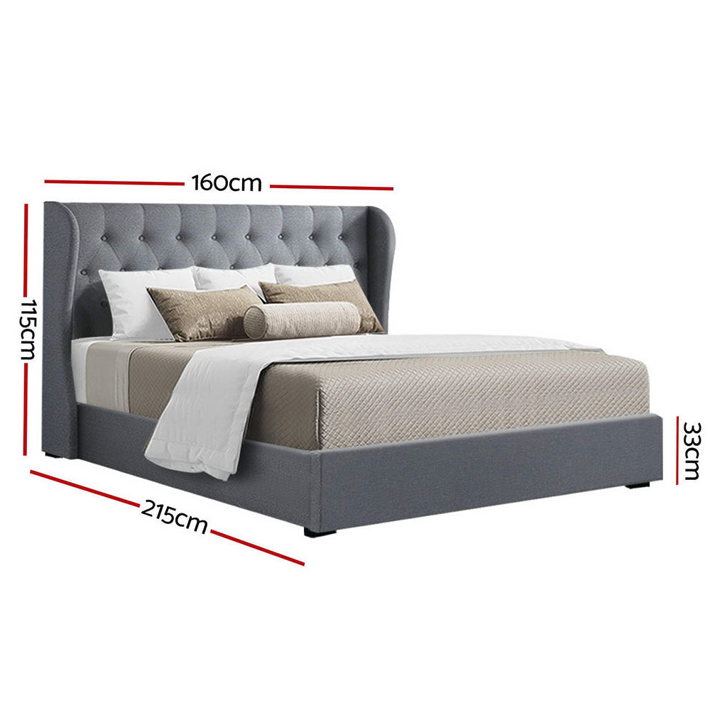 Bed Frame Fabric Gas Lift Storage - Grey Queen