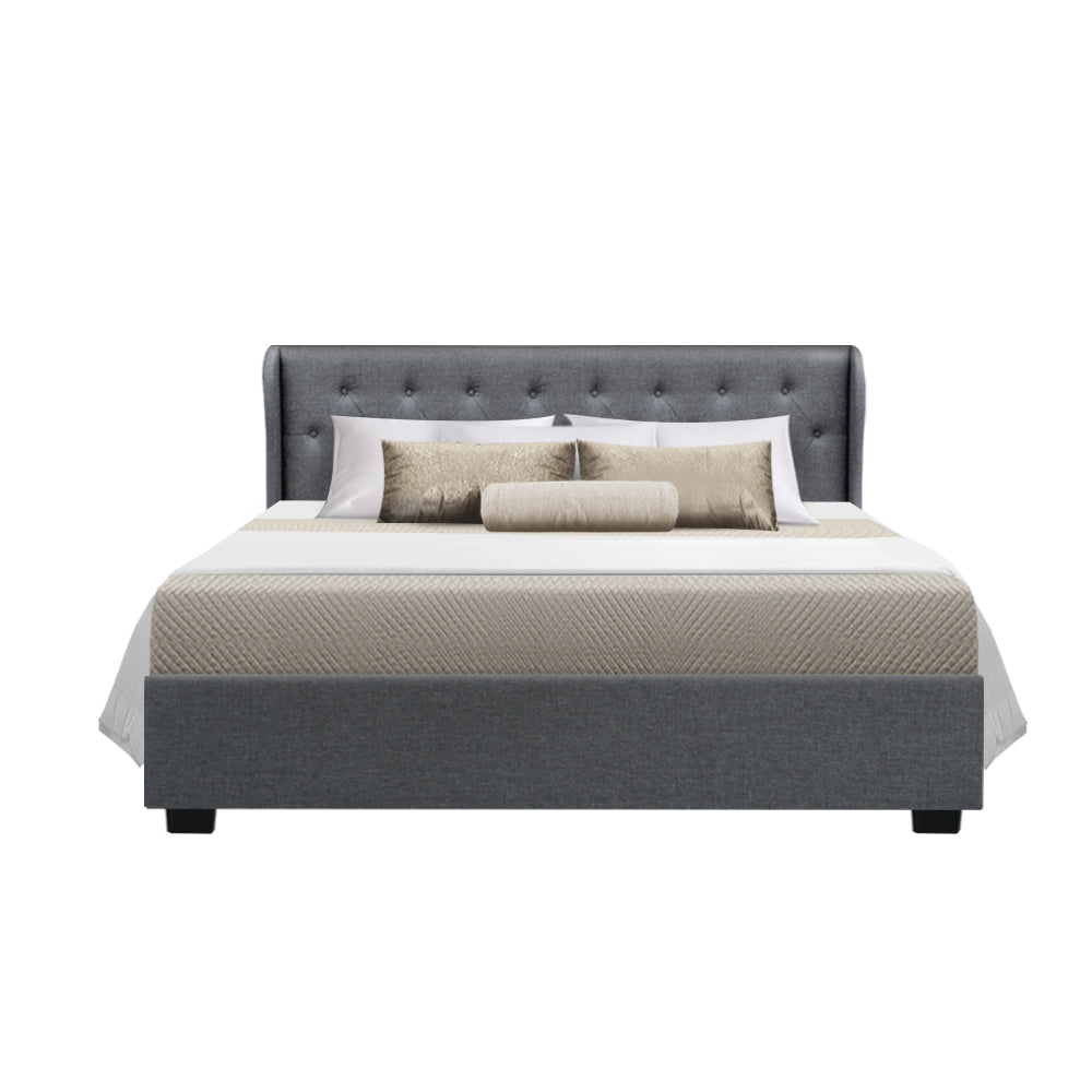 Bed Frame Fabric Gas Lift Storage - Grey Queen