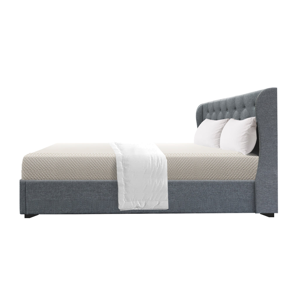 Bed Frame Fabric Gas Lift Storage - Grey Queen