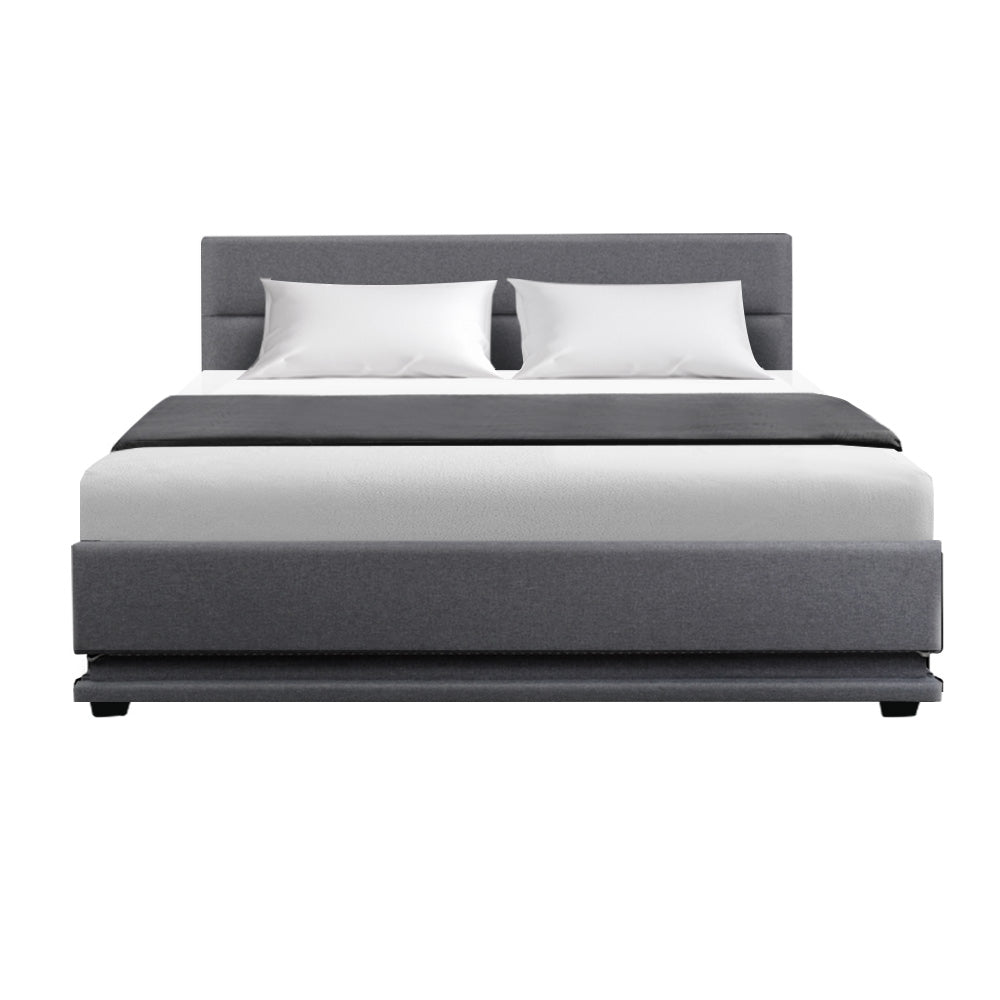LED Bed Frame Fabric Gas Lift Storage - Grey Queen